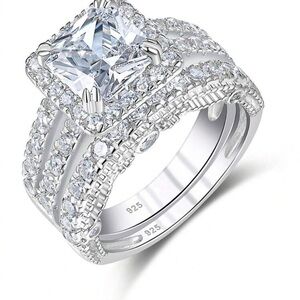 NWT-4 Carat Princess Cut Sterling Silver Engagement Rings
